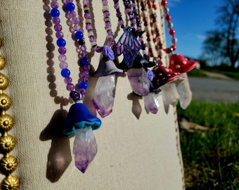 Handmade Bead Cristal Mushroom Necklaces