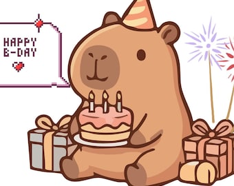 Carte d'anniversaire Capybara personnalisée, voeux personnalisés, graphique de célébration d'animaux