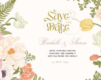 Anuncio floral para reservar la fecha (archivo de edición digital)