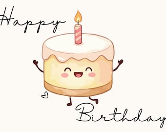 Tarjeta de cumpleaños personalizada: Ilustración de pastel (personalizable)