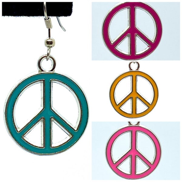 Groovy peace sign hippy hippie earrings in yellow, pink, aqua or magenta!