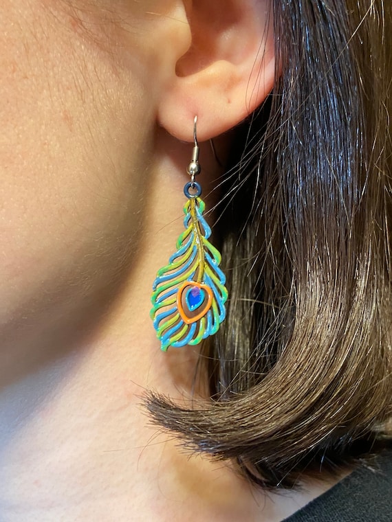 Colorful feather earrings sale