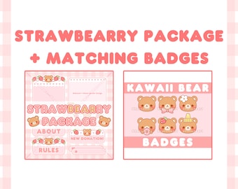 Strawbearry Package + Kawaii Bear Badges (Combo Listing)