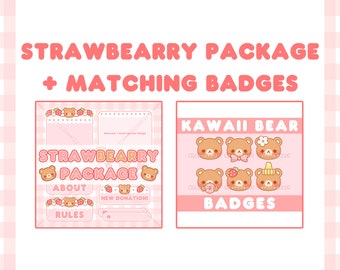 Strawbearry Package + Kawaii Bear Badges (Combo Listing)