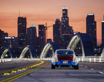 Signed by Magnus Walker and Larry Chen: 277 at night on the new 6th st bridge with downtown in the background 24x36 inch (2ft x 3ft)