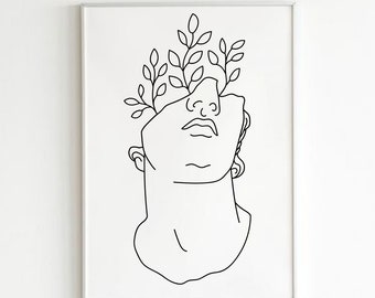 Busto griego/romano- Arte lineal griego - Arte lineal romano - Dibujo lineal minimalista - Escultura griega/romana