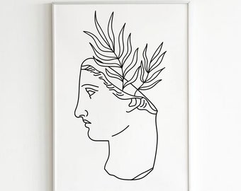 Dibujo de busto griego/romano - Arte lineal minimalista - Escultura griega/romana