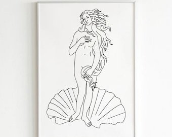 Nacimiento de Venus -Arte lineal griego - Arte lineal romano - Dibujo lineal minimalista - Escultura griega/romana