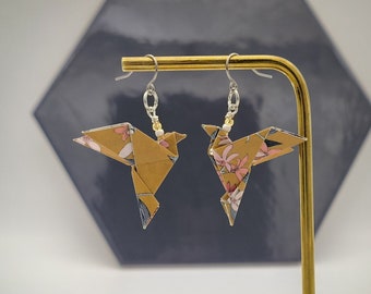 Origami Earrings - Birds - Mustard
