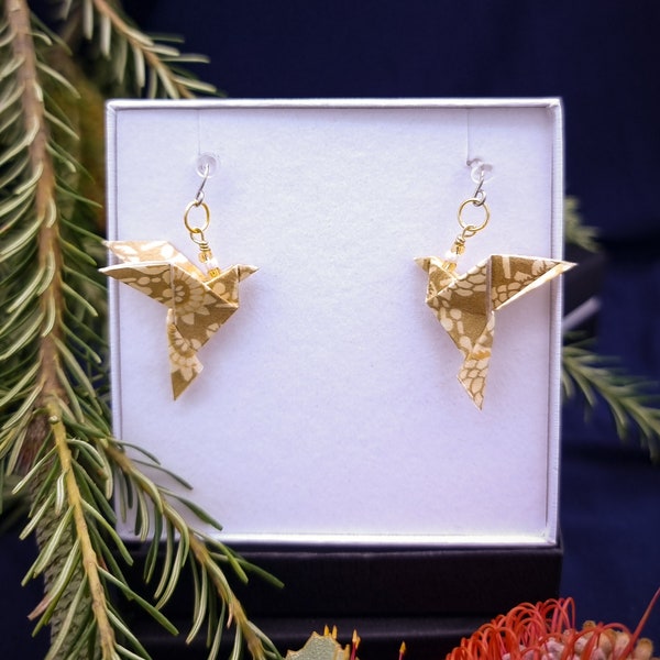 Origami Earrings - Birds - Gold and White