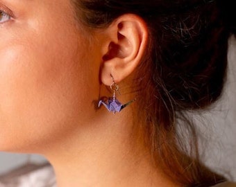 Origami Earrings - Cranes - Purple