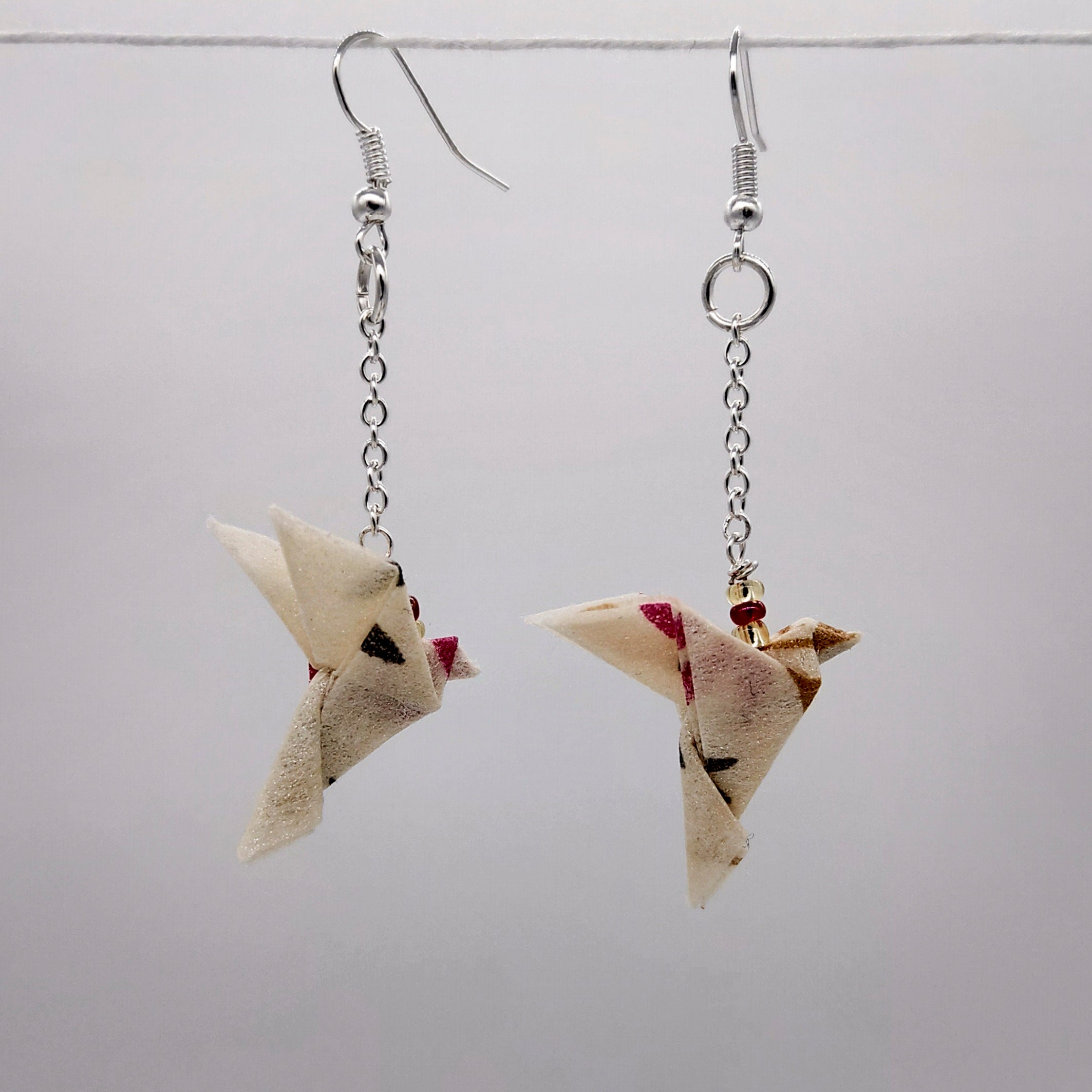 Origami Earrings Birds Cream Flower Etsy UK