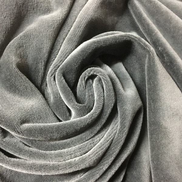 Cotton stretch velour in charcoal gray with 2 way moderate stretch