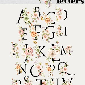 Aquarell Blumen Alphabet Rosa Blumen Zahlen Buchstaben Sommer Etsy