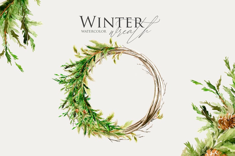 Watercolor floral clipart Christmas clipart Floral frame Christmas wreath Wedding wreath Wedding invite Fir tree branch Christmas tree PNG