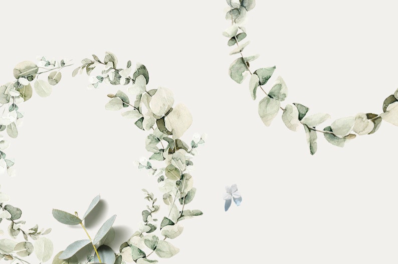 Watercolor eucalyptus wreath Greenery frame for wedding invitation Leaf Floral summer clipart Green leaves Card design Logo PNG