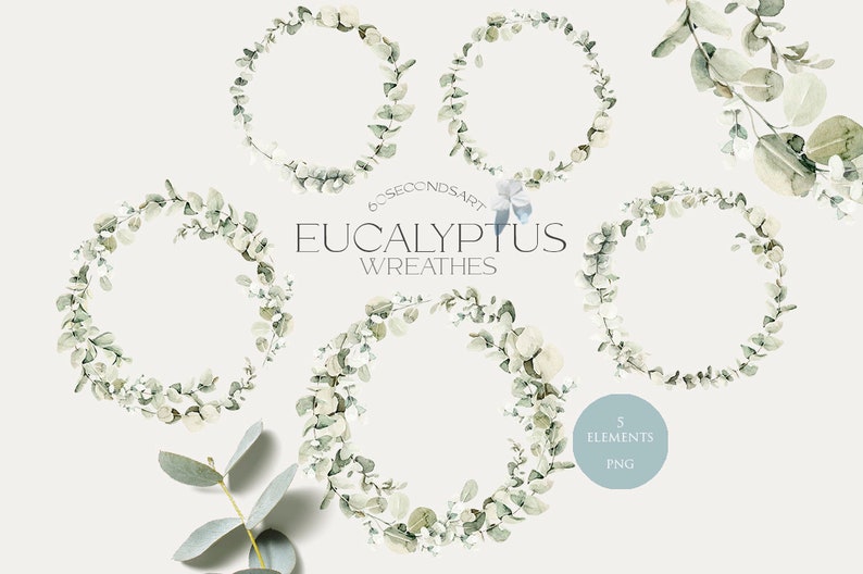 Watercolor eucalyptus wreath Greenery frame for wedding invitation Leaf Floral summer clipart Green leaves Card design Logo PNG