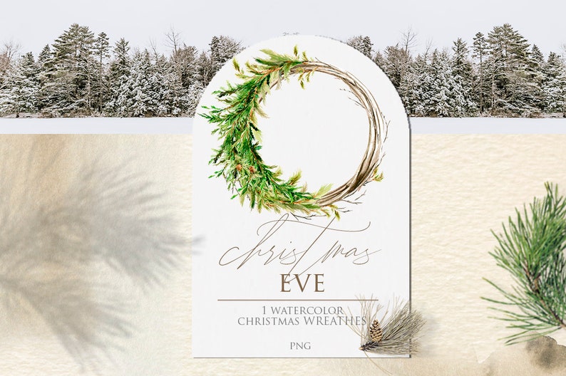 Watercolor floral clipart Christmas clipart Floral frame Christmas wreath Wedding wreath Wedding invite Fir tree branch Christmas tree PNG