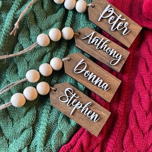 Personalized Christmas Stocking Tags: Wooden 3D Laser Cut Name Tags