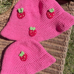 Crochet strawberry bucket hats