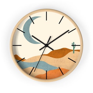 Wall Clock Desert Organic Theme, Silent Ticking Clock Home Decor, 10" Clock