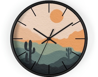 Wall Clock for Wall with Silent Ticking Clock for Bedroom Rustic Desert Decor