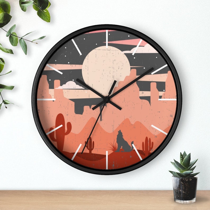 Wall Clock, Clocks, Gifts, Wolf Desert Sunset, Wooden Clock, Time, Wall Decor, Midnight, Wood, Plexiglass, Decor, Home Decor, Gifts image 5