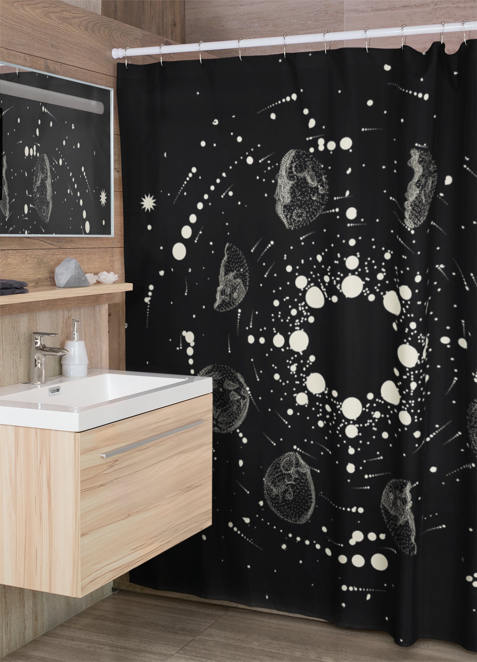 Shower Curtain Celestial Zodiac Bathroom Curtain Celestial Etsy