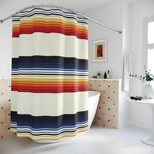 Bathroom Decor Shower Curtain, Southwestern Striped Polyester Curtain for Shower 71x74