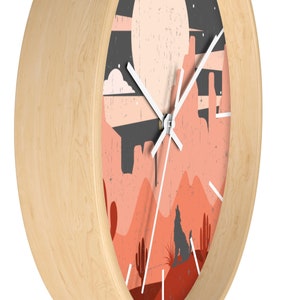 Wall Clock, Clocks, Gifts, Wolf Desert Sunset, Wooden Clock, Time, Wall Decor, Midnight, Wood, Plexiglass, Decor, Home Decor, Gifts image 3