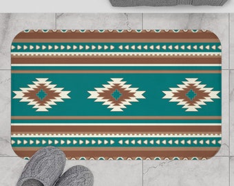 Bath Mat Boho Bath Mat Bathroom Mat Turquoise Diamonds Bathroom Mat Southwestern Bathroom Decor