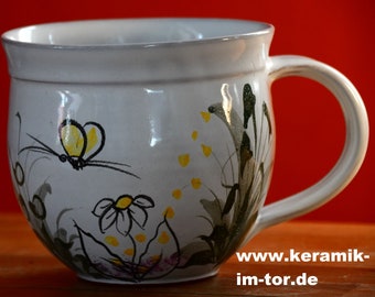 Tasse, groß, bauchig, getöpfert, handbemalt, individualisierbar, getöpfert, personalisierbar, Geschenk