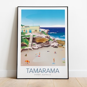 Tamarama Beach Travel Poster - Sydney, Australia Landscape, Sydney illustration, Sydney poster, Sydney print, Australia travel poster