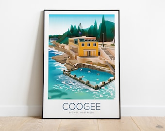 Coogee Beach Travel Poster - Sydney, Australia Landscape, Sydney illustration, Sydney poster, Sydney print, Sydney travel poster