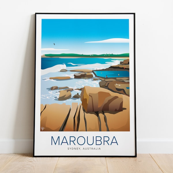 Maroubra Reise Poster - Sydney, Australien Landschaft, Sydney Illustration, Sydney Poster, Sydney print, Sydney Reise Poster