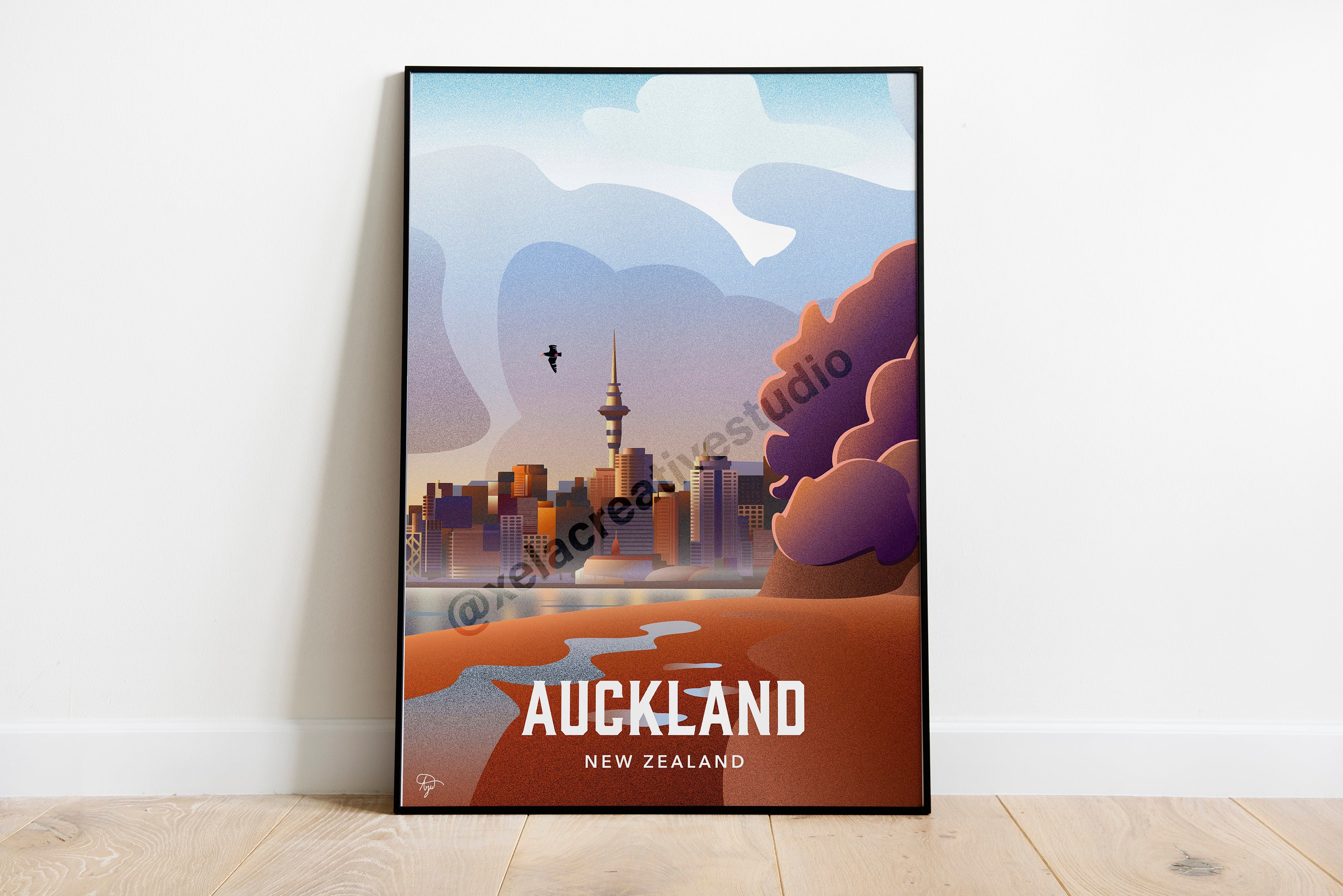 Auckland City New Zealand Traditional Style Travel Poster Etsy UK