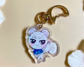 Animal Xing Keychain, Mini Holographic Glitter Stars, Gold Keyring