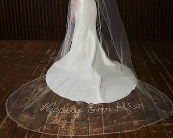 HAPPILY EVER AFTER Veil, Bridal Veil, Veil, Happily Ever After Veil, Bridal, Bride, Wedding, Cathedral Veil, Beaded Veil