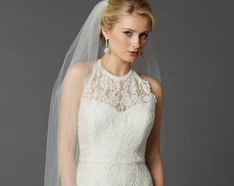 42" Fingertip Bridal Veil, Single Layer Tulle, Ivory or White