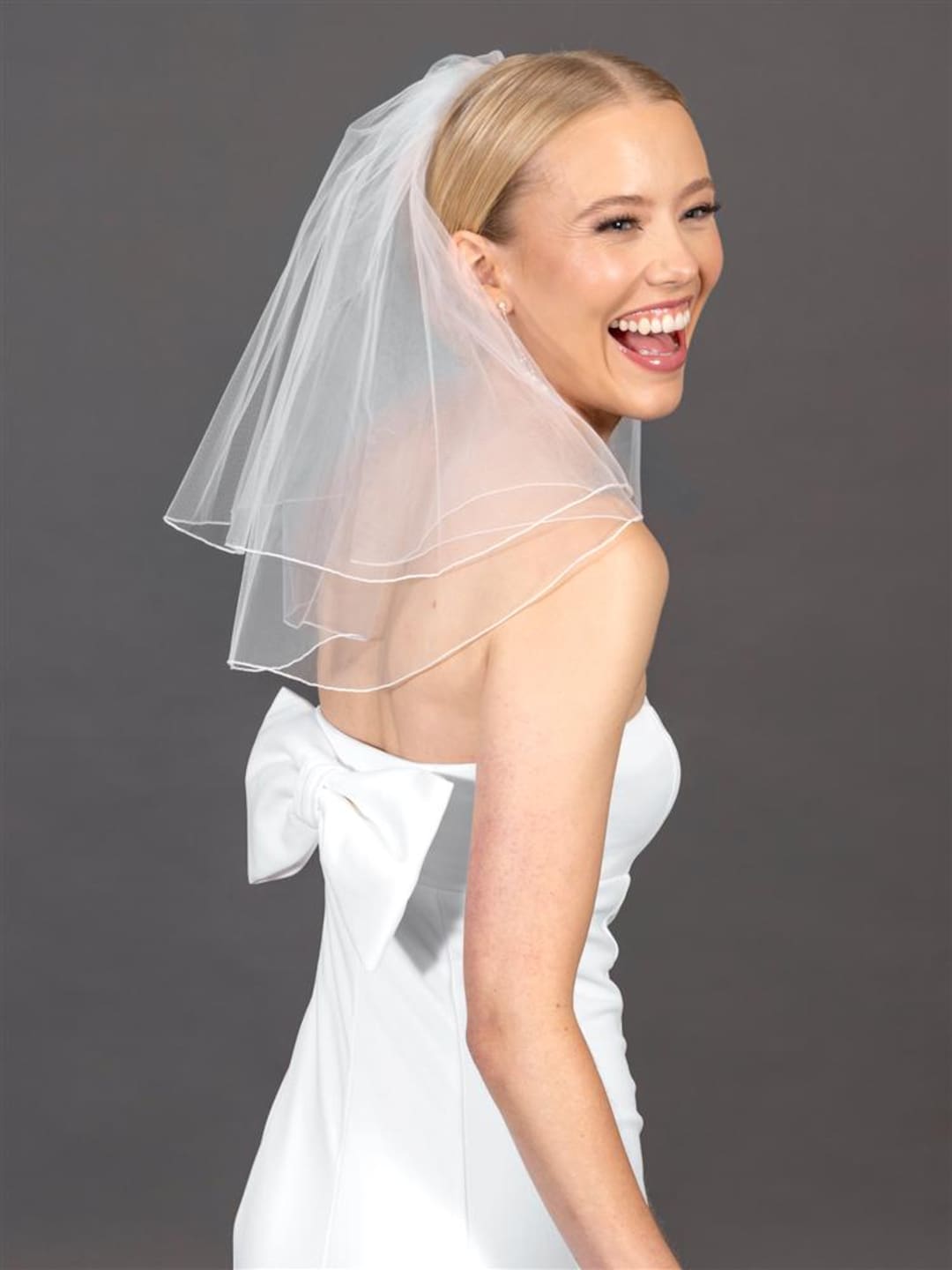 Ivory Tulle Short Flyaway Veil, Two Layer Pencil Edge - Etsy