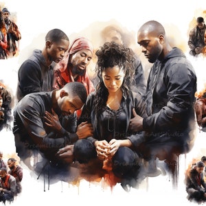 Group Praying Clipart, Black Prayers Clipart, Afro American People PNG, Religious Clipart, Pray PNG, Faith Clip Art
