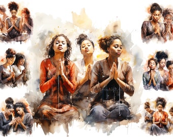 Group of Women Praying Clipart, Black Women Prayers Clipart, Afro American Women PNG, Religious Clipart, Pray PNG, Faith Clip Art