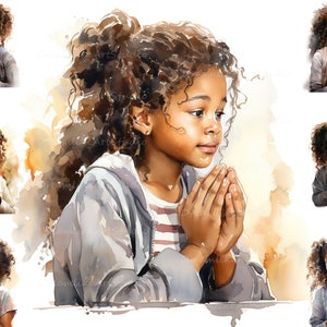 Imágenes prediseñadas de niña negra rezando, imágenes prediseñadas de oración, niña afroamericana PNG, imágenes prediseñadas religiosas, imágenes prediseñadas de oración, imágenes prediseñadas de fe