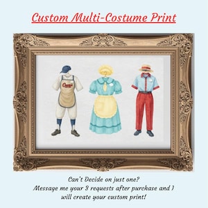 A Custom Multi-Costume Watercolor Print | 5x7 Landscape Art with 3 Cast Costumes | Personalized Keepsake