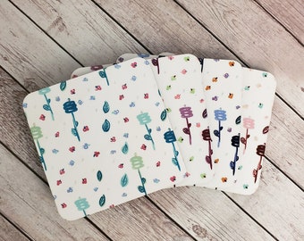 Posavasos diseñados a mano SET, espalda de corcho y resistente al agua