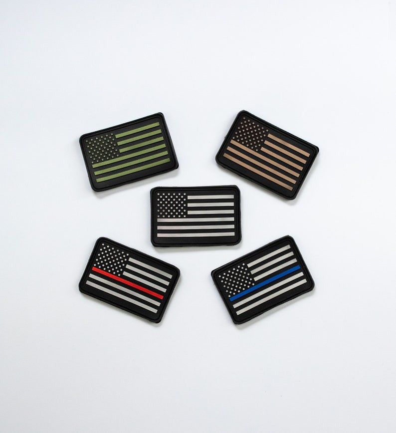 USA American Flag Thin Blue Line Patch PVC Rubber w Velcro Hook and Loop Back