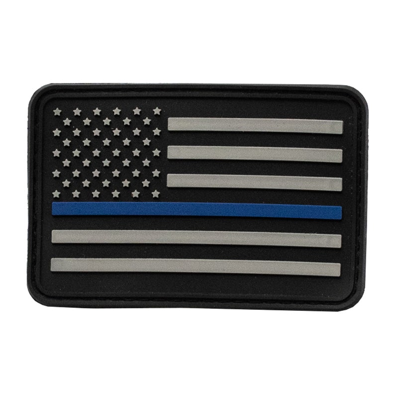 USA American Flag Thin Blue Line Patch PVC Rubber w Velcro Hook and Loop Back