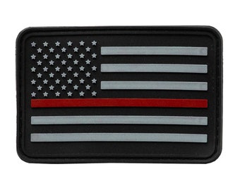 Thin Red Line Patch PVC Rubber w/ Velcro Hook and Loop Back