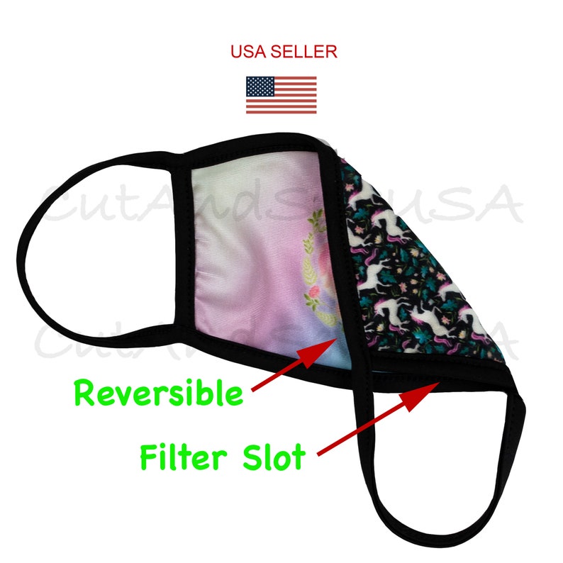Unicorn Love Purple Reusable Kids Face Mask main image 1