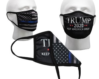 Black Trump Mask, Tattered, Thin Blue Line Mask, 2 Layer Reversible, Police Mask, Thin Blue Line Face Mask, Donald Trump Face Mask, Trump